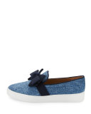 Val Denim Jacquard Bow Skate Sneaker, Blue