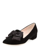gino velvet bow loafer pump, black