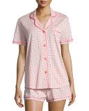 Bella Printed Short-Sleeve Shorty Pajama Set, Light Gray/Black