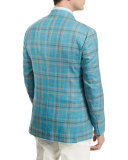 Plaid Two-Button Wool Jacket, Aqua