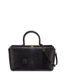 India Large Python Satchel Bag, Black