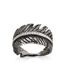 Rhodium-Plated Diamond Feather Band Ring