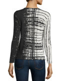 Superfine Skyfall Cashmere Crewneck Sweater, White/Black