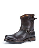 Carter Leather Short Engineer Boot, Dark Brown