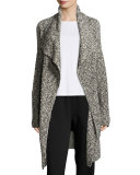 Long Draped Open Cardigan, Black/White
