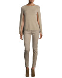 Knit Cashmere Cape-Sleeve Sweater, Oatmeal
