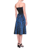 Strapless Midi Dress w/ Inverted Seams, Blue/Bright Black