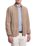 Perforated Suede Bomber Jacket, Tan