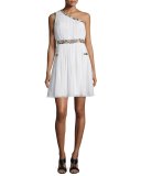 Emilyn One-Shoulder Silk Midi Dress, Ivory