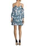 Aidrian Floral-Print Cold-Shoulder Shift Dress, Bluebonnet