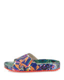 Phoebe Tropical Flat Slide Sandal, Navy/Green
