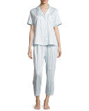 Tina Shadow-Stripe Short-Sleeve Long Pajama Set