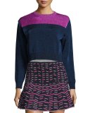 Metallic Colorblock Crewneck Sweater, Ink