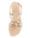 Flapagain Suede Tassel Sandal, Bisque