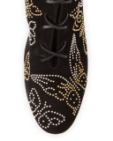 Butterfly-Studded Lace-Up Boot, Black