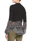 Moon Ribbed Mixed-Media Sweater, Black