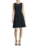 Fallon Sleeveless Lace-Yoke A-Line Dress, Blue
