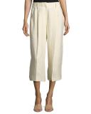 Tai Linen Twill Wide-Leg Cropped Pants, Sand