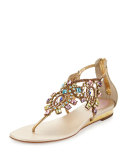 Jewel-Embellished Flat Thong Sandal