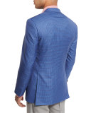 Check Two-Button Sport Coat, Light Blue/Red