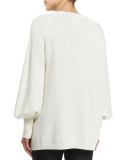 Cashmere Peasant-Sleeve Sweater, Ivory