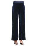 Velour Wide-Leg Pants, Navy