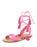 Saffron Leather Tassel Flat Sandal