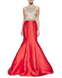 Sleeveless Jeweled-Bodice Mermaid Gown 