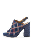 Trinity Embroidered Slingback Sandal, Royal Navy/Red