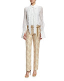 Jacquard Straight-Leg Pants, Fawn/Gold 