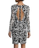 Katy Embroidered Sheath Dress, Black/White