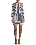 Annora Half-Sleeve Striped Dress, Black/White