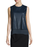 Sleeveless Textured-Mesh Double-Layer Blouse