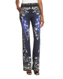 Star-Print Boot-Cut Pants, Blue/Multi