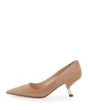 Suede Comma-Heel Pointed-Toe Pump, Nudo