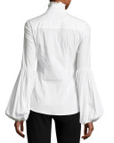 Jacqueline Balloon-Sleeve Shirt, White