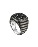 Bedeg Linear Line Square Ring with Black Sapphire 