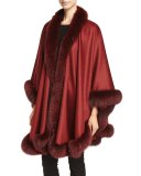 Fox Fur-Trimmed Cashmere U-Cape, Brick
