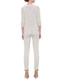 Half-Sleeve Crochet Pullover, White