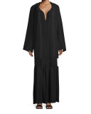Spira Long-Sleeve Ruched-Neck Silk Blouse, Black