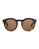Leonard Round Half & Half Sunglasses, Tortoise
