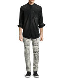 Demon Exobiology Heavy Painted Moto Slim-Straight Jeans, White