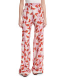 Colorado High-Waist Leaf-Print Trousers, Red/Pink