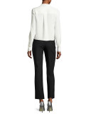 Cropped Silk Jersey V-Neck Shirt, White