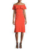 Oleta Ruffled Off-the-Shoulder Dress, Red