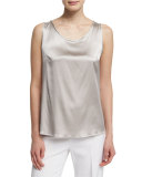 Scoop-Neck Charmeuse Shell, Stone