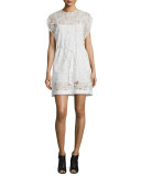 Belted Lace Cape Dress, Ivory