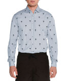 Embroidered Palm Tree-Print Shirt, Navy