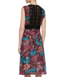 Sleeveless Layered-Lace Dress, Elderberry