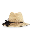 Indi Straw Fedora Hat w/ Netting, Natural
